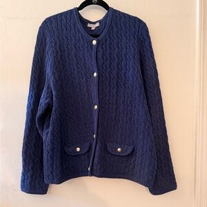 J. Crew Odette cable knit sweater ladies jacket Deep Blue Knit gold buttons